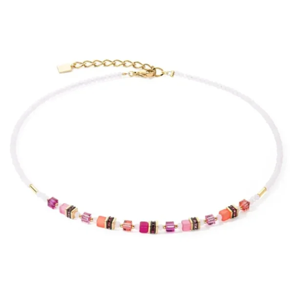 Halsketten*Coeur de Lion 4565/10-0422 Halskette Damen Mini Cubes Magenta Gold-Ton