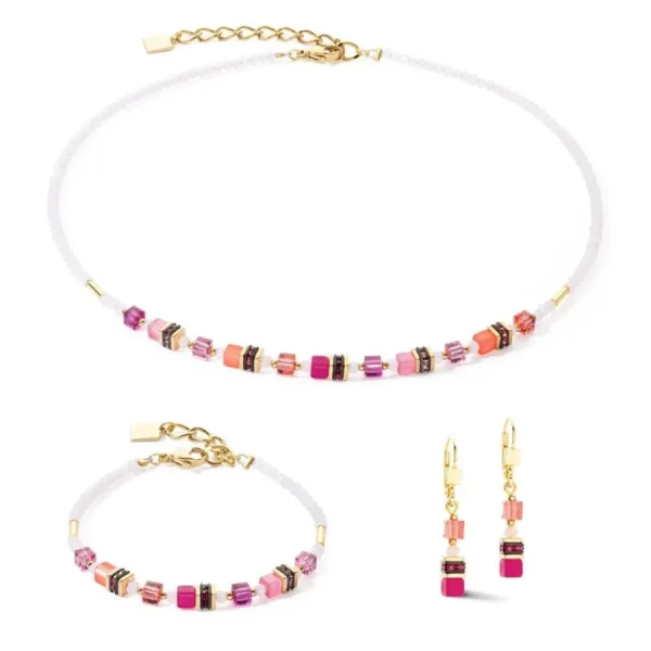 Halsketten*Coeur de Lion 4565/10-0422 Halskette Damen Mini Cubes Magenta Gold-Ton