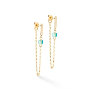 Ohrschmuck*Coeur de Lion 5076/21-1516 Ohrringe Damen Mini Cubes & Chain Blau Gold