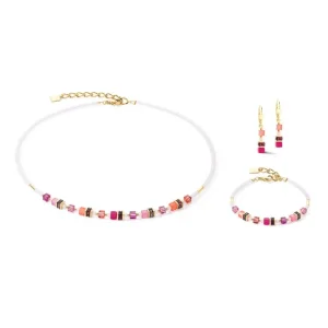 Ohrschmuck*Coeur de Lion 4565/20-0422 Ohrringe Damen Mini Cubes Magenta Gold-Ton