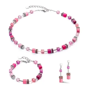 Sets*Coeur de Lion 2838/50-0422 Schmuck-Set Damen GeoCUBE® Iconic Viva Magenta Silber