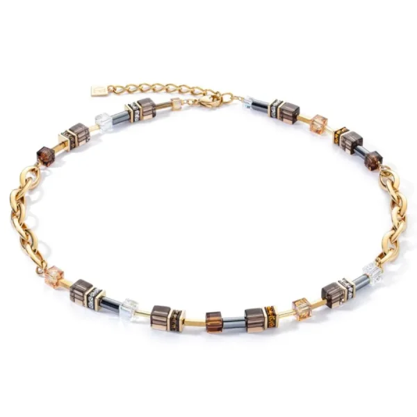 Halsketten*Coeur de Lion Halskette GeoCube® Chunky Chain Braun Gold 4524/10-1116