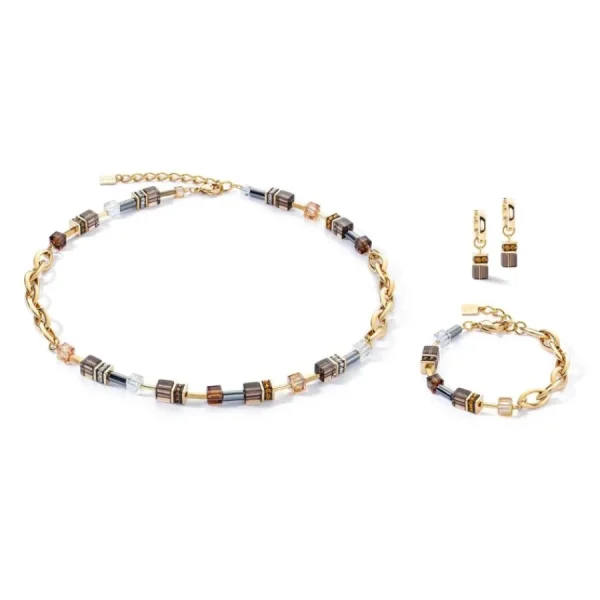 Halsketten*Coeur de Lion Halskette GeoCube® Chunky Chain Braun Gold 4524/10-1116