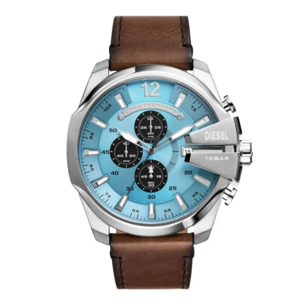 Herren Uhren Chronograph*Diesel Herrenuhr Mega Chief Chronograph Braunem Lederarmband DZ4657