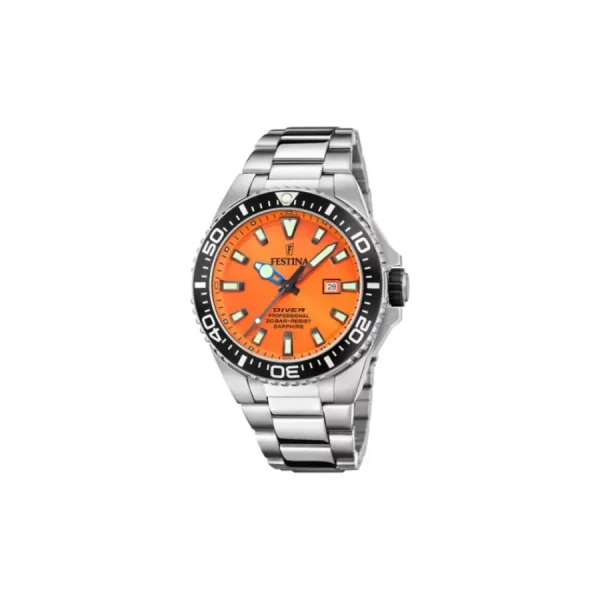 Herren Designer Uhren*Festina F20663/4 Herren-Uhr The Originals Orange Analog Quarz Edelstahl-Armband