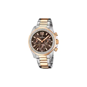 Damen Uhren Chronograph*Festina F20608/1 Damen-Uhr Boyfriend Analog Quarz Edelstahl-Armband Roségold-Ton