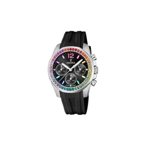 Damen Uhren Chronograph*Festina F20610/3 Damen-Uhr Boyfriend Rainbow Analog Quarz mit Silikon-Armband