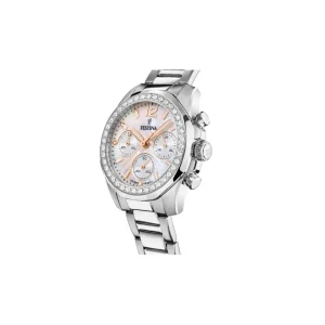 Damen Uhren Chronograph*Festina F20606/1 Damen-Uhr Boyfriend Perlmutt Analog Quarz Edelstahl-Armband