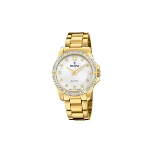 Damen Designer Uhren*Festina F20596/1 Damen-Uhr Mademoiselle Analog Quarz Edelstahl-Armband Gold-Ton