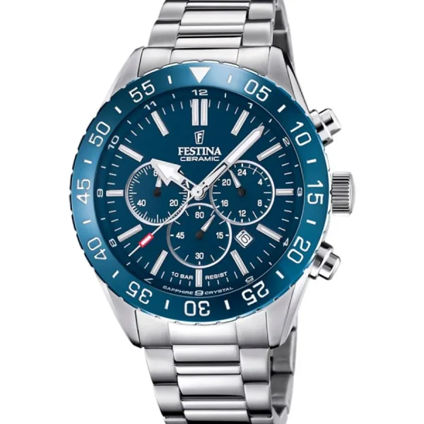 Herren Uhren Chronograph*Festina F20575/2 Herren-Uhr Keramik Chronograph Quarz mit Edelstahl-Armband