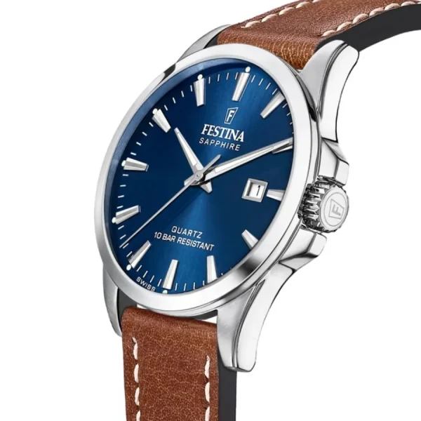 Herren Designer Uhren*Festina Herren-Uhr Swiss Made Blau Analog Quarz Leder-Armband F20025/3