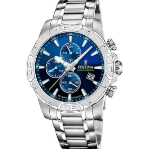 Herren Uhren Chronograph*Festina Herren-Uhr Timeless Chronograph Blau Edelstahl-Band F20704/4