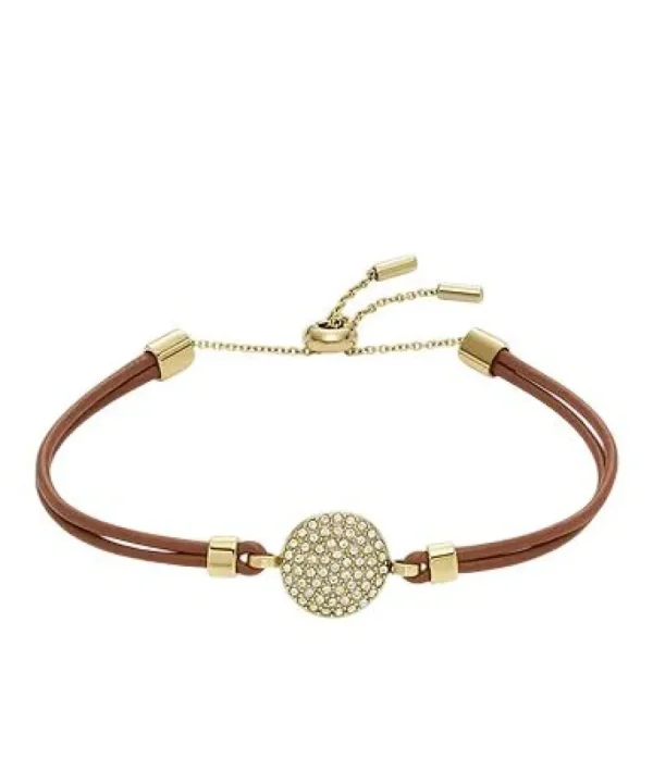 Armbänder & Armreife*Fossil Armband Damen Sadie Glitz Disc Braun Leder Gold-Ton JF04545710