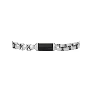 Armbänder*Fossil Armband Herren Achat Scchwarz Edelstahl Silber-Ton JF04604040