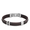 Armbänder*Fossil Armband Herren Essentials Braunes Leder Edelstahl JF04133040