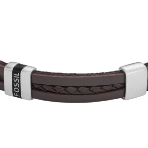 Armbänder*Fossil Armband Herren Essentials Braunes Leder Edelstahl JF04133040