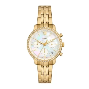 Damen Uhren Chronograph*Fossil Damen-Uhr Neutra Chronograph Edelstahl-Armband Gold-Ton ES5358