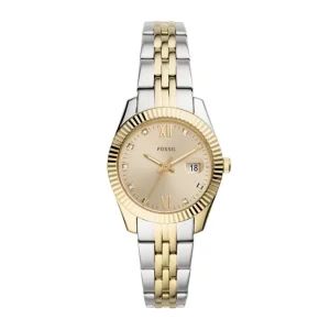 Damen Designer Uhren*Fossil Damen-Uhr Scarlette Analog Quarz Edelstahl-Band Gold-Ton ES4949