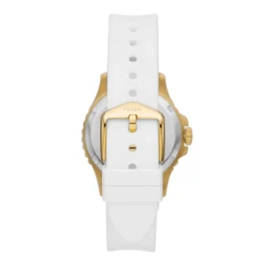 Damen Designer Uhren*Fossil ES5286 Damen-Uhr FB-01 Weiß Analog Quarz mit Silikon-Armband Gold-Ton