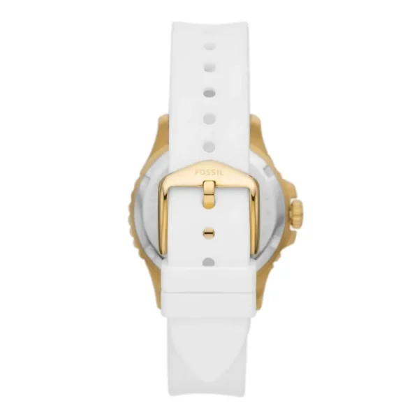 Damen Designer Uhren*Fossil ES5286 Damen-Uhr FB-01 Weiß Analog Quarz mit Silikon-Armband Gold-Ton