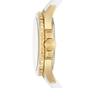 Damen Designer Uhren*Fossil ES5286 Damen-Uhr FB-01 Weiß Analog Quarz mit Silikon-Armband Gold-Ton