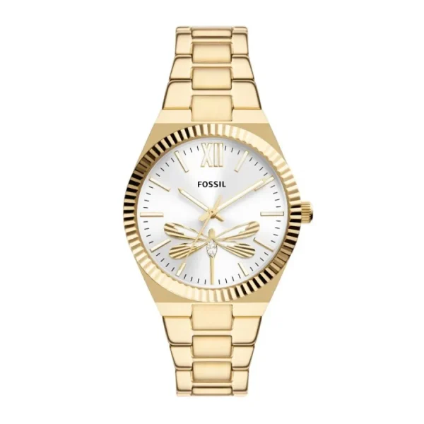 Damen Designer Uhren*Fossil ES5262 Damen-Uhr Scarlette Analog Quarz mit Edelstahl-Armband Ø 38 mm Gold