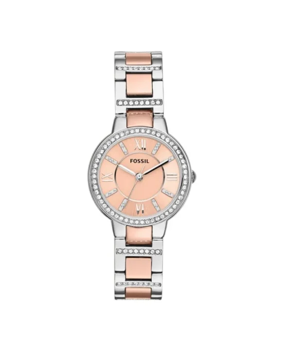 Damen Designer Uhren* Fossil ES3405 Damenuhr Virginia Analog Quarz Edelstahl Rosé-Silber Ø 30 mm