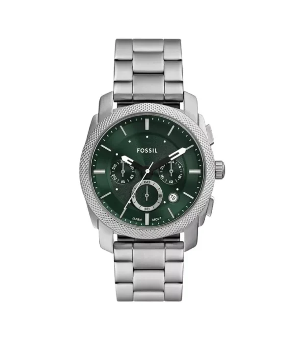 Herren Uhren Chronograph*Fossil Herren-Uhr Machine Grün Chronograph Quarz Edelstahl-Band FS6079