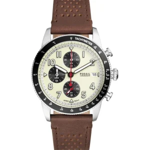 Herren Uhren Chronograph*Fossil Herren-Uhr Sport Tourer Chronograph Quarz Leder-Band FS6042