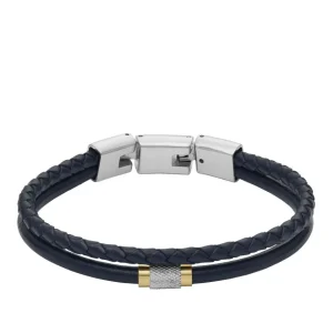 Armbänder*Fossil JF04703998 Armband Herren All Stacked Up Leder Blau Edelstahl