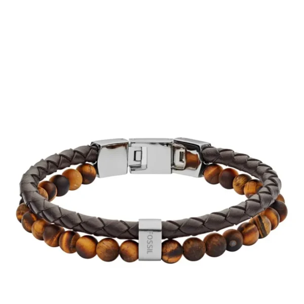 Armbänder*Fossil JF03118040 Armband Herren Vintage Casual Tigerauge Leder Braun