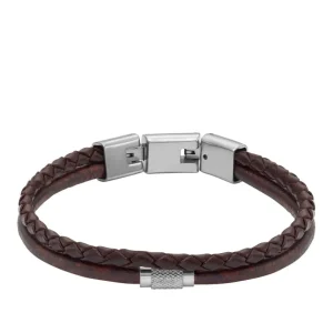 Armbänder*Fossil JF04702040 Armband Herren Multi-Strang Leder Braun Edelstahl 18,5 cm