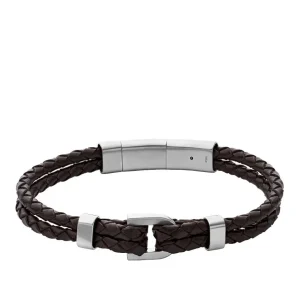 Armbänder*Fossil JF04203040 Armband Herren Heritage D-Link Braun Leder Edelstahl 19,5 cm