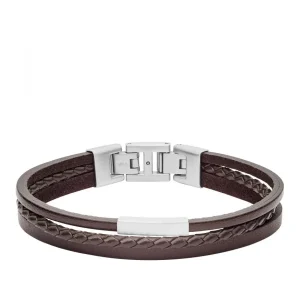 Armbänder*Fossil JF03323040 Armband Herren Multi-Strand Edelstahl Leder