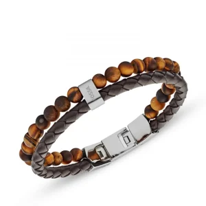 Armbänder*Fossil JF03118040 Armband Herren Vintage Casual Tigerauge Leder Braun