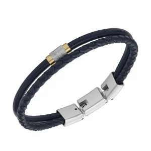 Armbänder*Fossil JF04703998 Armband Herren All Stacked Up Leder Blau Edelstahl