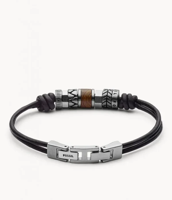 Armbänder* Fossil JF84196040 Armband Herren Rondeln Leder Edelstahl