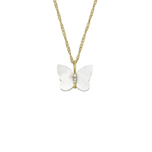 Halsketten*Fossil JF04424710 Halskette mit Anhänger Damen Wings Butterfly Perlmutt Gold-Ton