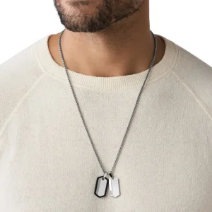 Halsketten*Fossil JF03996040 Halskette mit Anhänger Herren Chevron Dog Tag Edelstahl 61 cm