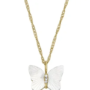 Halsketten*Fossil JF04424710 Halskette mit Anhänger Damen Wings Butterfly Perlmutt Gold-Ton