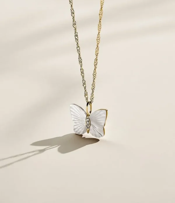 Halsketten*Fossil JF04424710 Halskette mit Anhänger Damen Wings Butterfly Perlmutt Gold-Ton