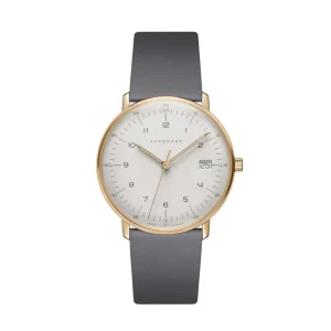 Damen Designer Uhren*Junghans 47/7854.02 Damen-Uhr Max Bill Analog Quarz mit Leder-Armband Gold-Ton