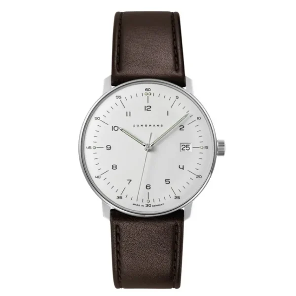 Herren Designer Uhren*Junghans 41/4461.02 Herren-Uhr Max Bill Analog Quarz Leder-Armband