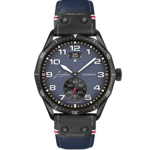 Herren Uhren Automatik*Junghans 27/4397.00 Herren-Uhr Meister Pilot Navy Blue Automatikwerk mit Leder-Armband