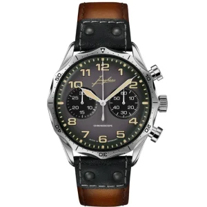 Herren Uhren Automatik*Junghans Herren-Uhr Pilot Chronoscope Automatikwerk Leder-Armband 27/3493.00