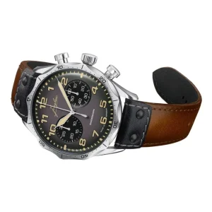 Herren Uhren Automatik*Junghans Herren-Uhr Pilot Chronoscope Automatikwerk Leder-Armband 27/3493.00