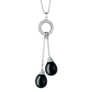 Halsketten* Karat 908169430 Halskette mit Anhänger Damen Zirkonia Onyx Schwarz Silber