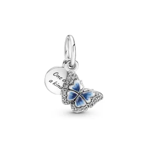 Anhänger*Pandora 790757C01 Charm-Anhänger Blauer Schmetterling & Spruch Doppelter Silber