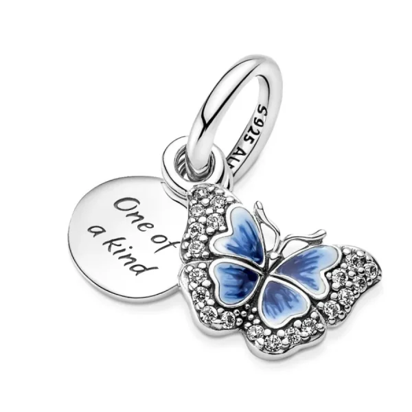 Anhänger*Pandora 790757C01 Charm-Anhänger Blauer Schmetterling & Spruch Doppelter Silber