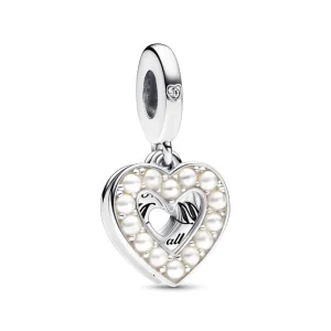 Anhänger*Pandora 792649C01 Charm-Anhänger Damen Doppelter Perlmuttweißes Herz Silber